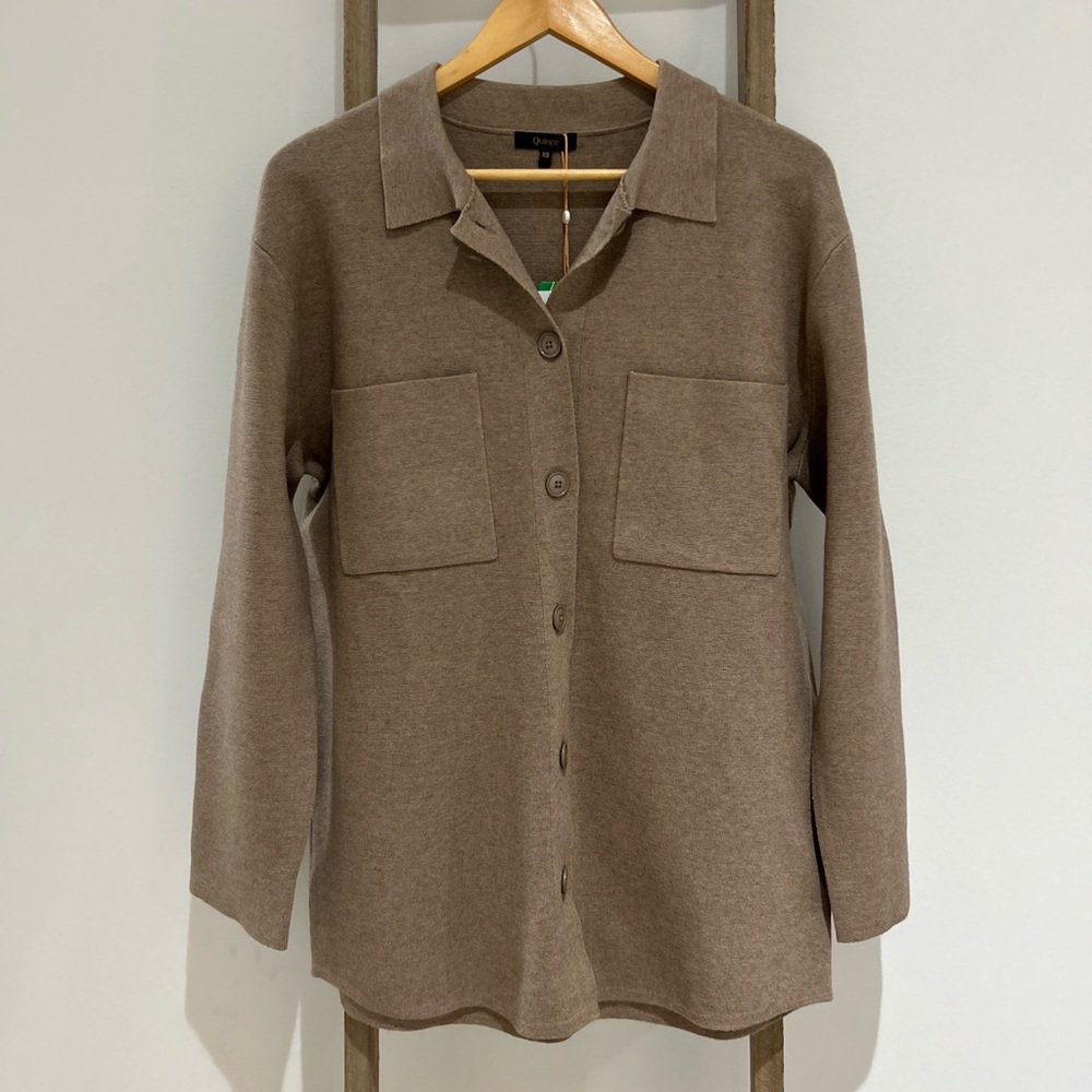 Quince Shirt Jacket Oversized Eco-Knit Milano Stitch Heather Grey Women Size XS